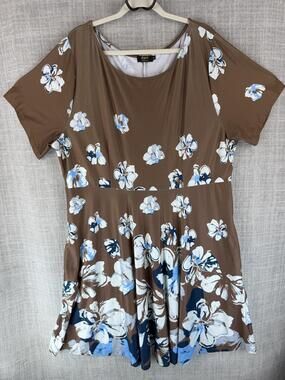 R&B Collection Dress Womens XL Brown Fit & Flare Hawaiian Scoop Neck Knee Length